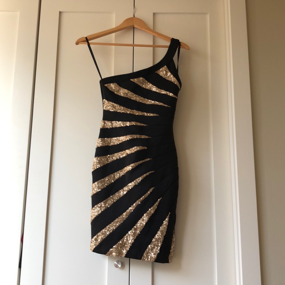 Bebe Sequin One Shoulder Strap Dress